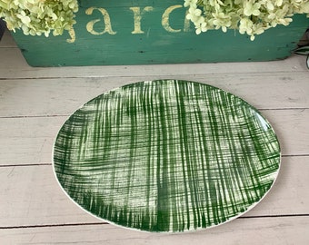MCM Stetson 'Rio' Green Linen Grasscloth Oval Serving Plate Platter