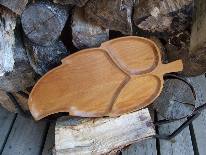 Vintage Large Tropical Wood Leaf Serving Tray Etsy
