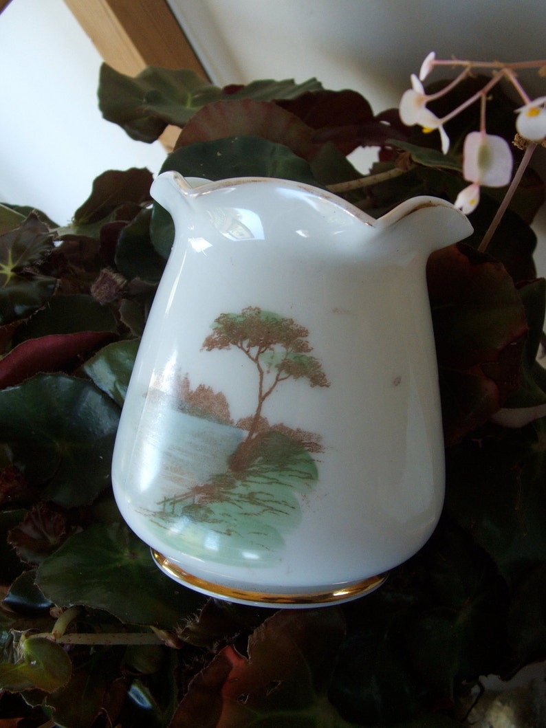 Vintage Milk Glass Vase With Beautiful Transferware Scenes Etsy