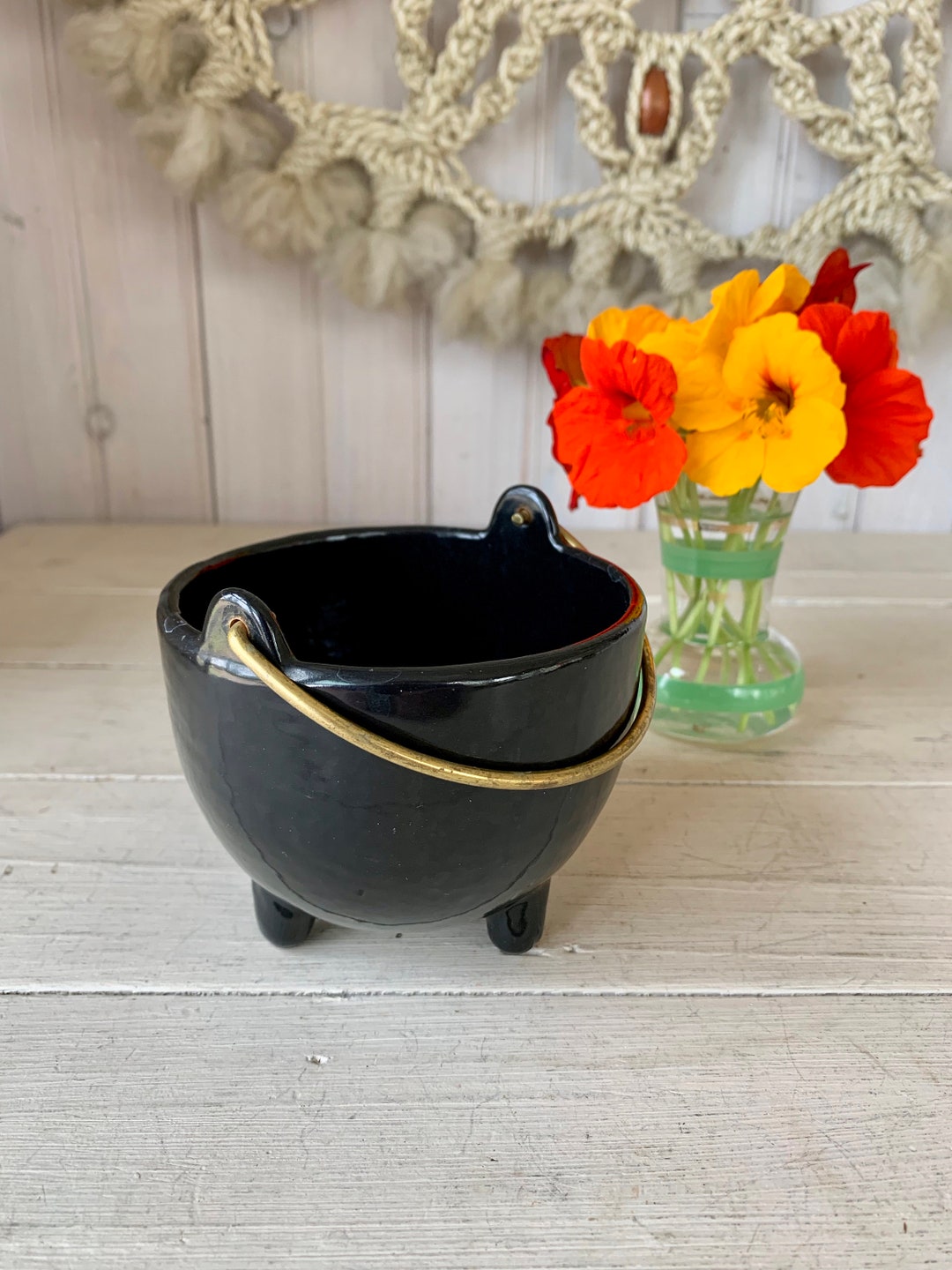 Vintage Black Cauldron Pot Halloween Candy Bowl Witches Brew Etsy