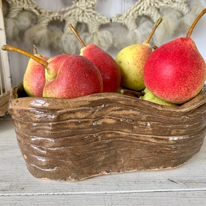 Vintage Handmade Freeform Brown Pottery Planter Bowl