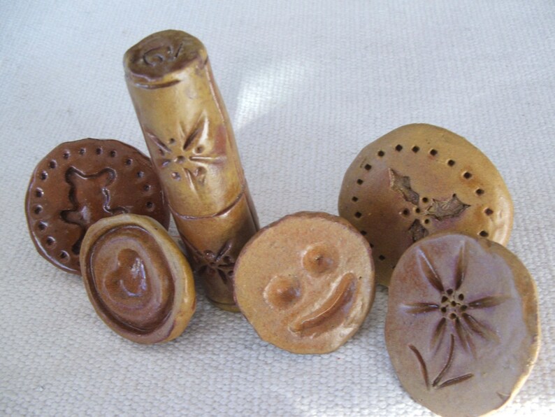 6 Handmade Vintage Clay Pottery Cookie Stamps Etsy