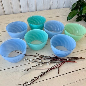 7 Frosted Glass Dessert Bowls Blue and Green image 2