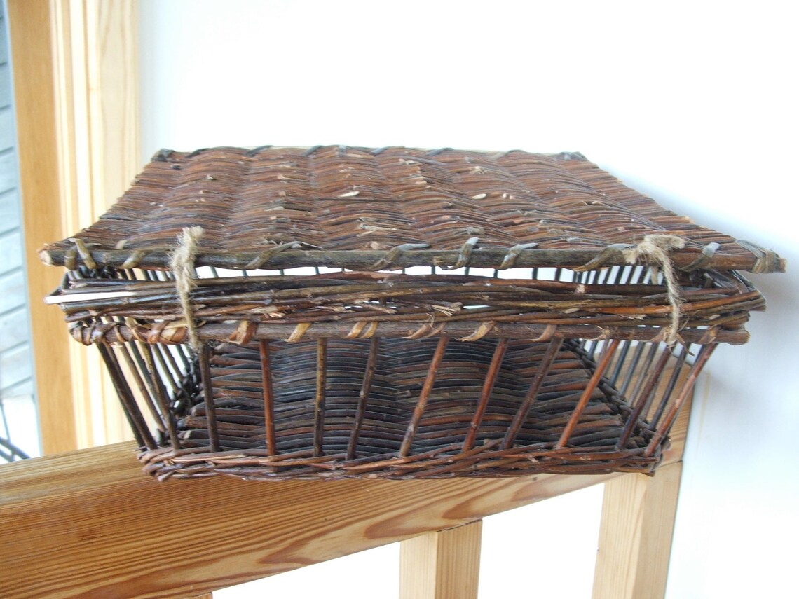 Vintage Square Willow Basket Box Etsy