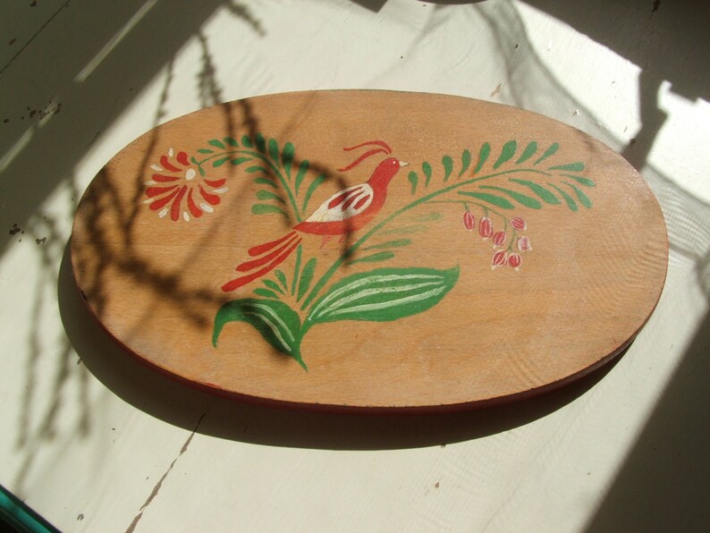 Vintage Folk Art Painted Stencil Wood Cutting Board Etsy