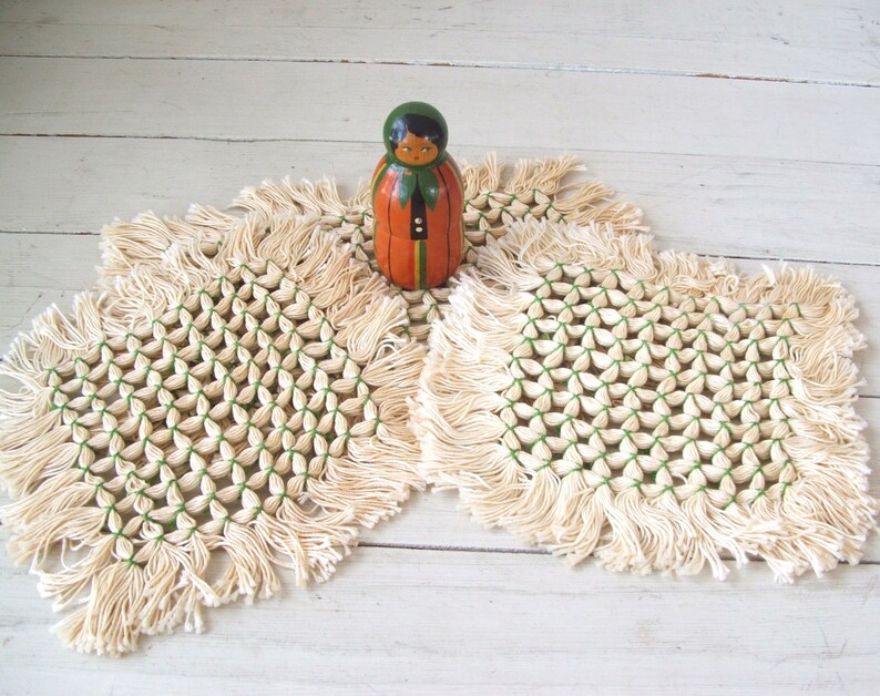 Vintage Macrame Doilies Table Matts String Craft Dresser Set Etsy
