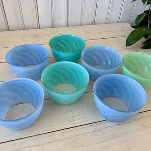 7 Frosted Glass Dessert Bowls Blue and Green image 3