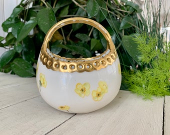 Vintage Porcelain Basket with Yellow Flowers