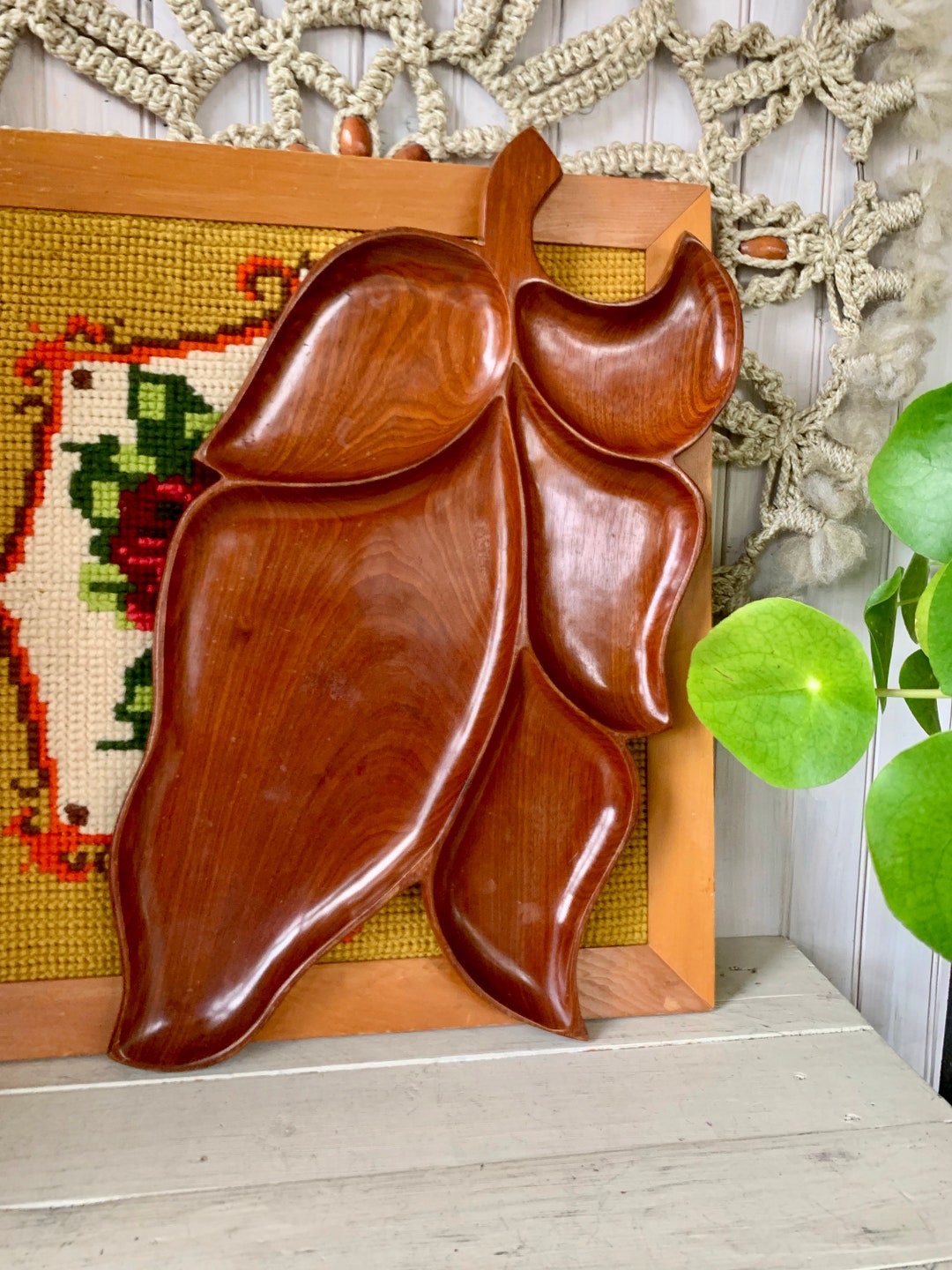 1980s Taro & Anthurium Tropical Carving