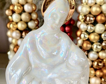 Vintage Lusterware Ceramic Mother Mary and Baby Jesus Figurine