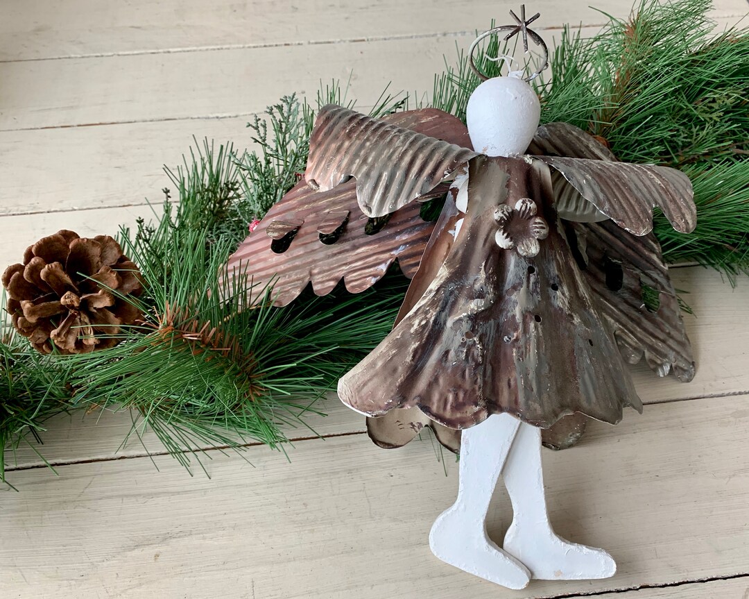 Primitive Large Angel Ornament Metal and Wood Etsy
