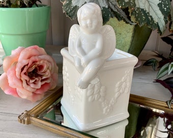 Vintage White Ceramic Cherub Planter Vase