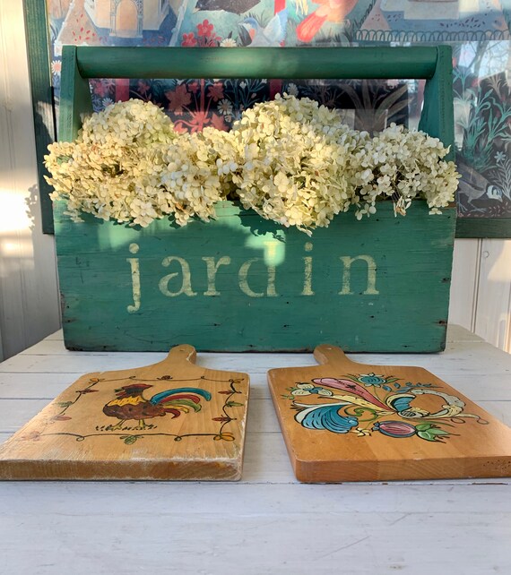 Vintage Folk Art Painted Wooden Cutting Board ~ Rooster or