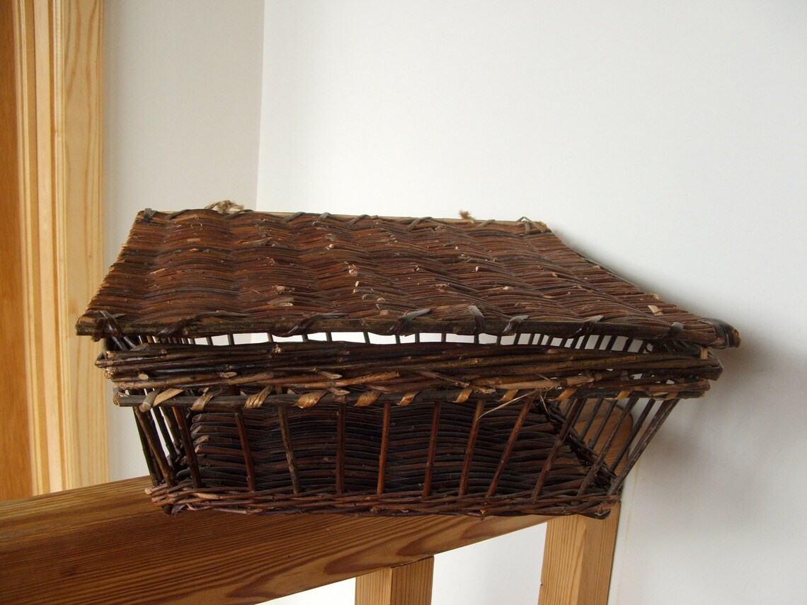 Vintage Square Willow Basket Box Etsy