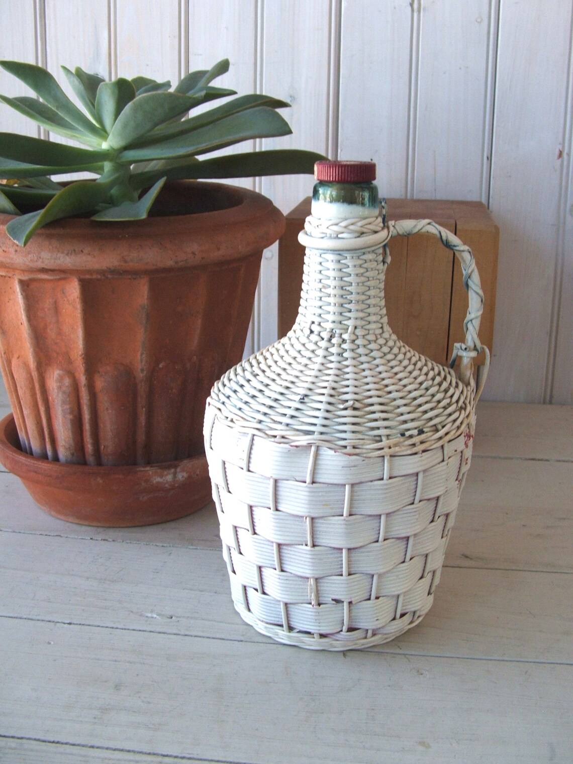 Vintage Wicker Carboy Glass Jug Wicker Wrapped Bottle The Etsy