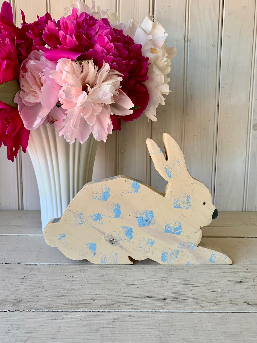 Wooden Rabbit Cutout Blue Sponge Painted - Etsy