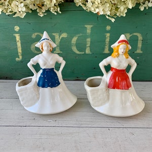 Shabby Dutch Girl Planter Vase ~ Blue or Red Apron