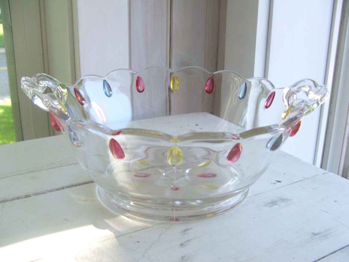 Download Vintage Pressed Glass Bowl with handles Rainbow Color ...