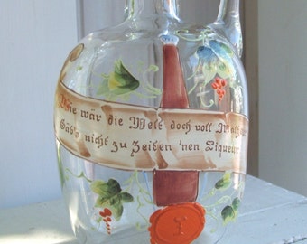 Vintage Malheur Liqueur Bottle Hand Painted Glass Jug