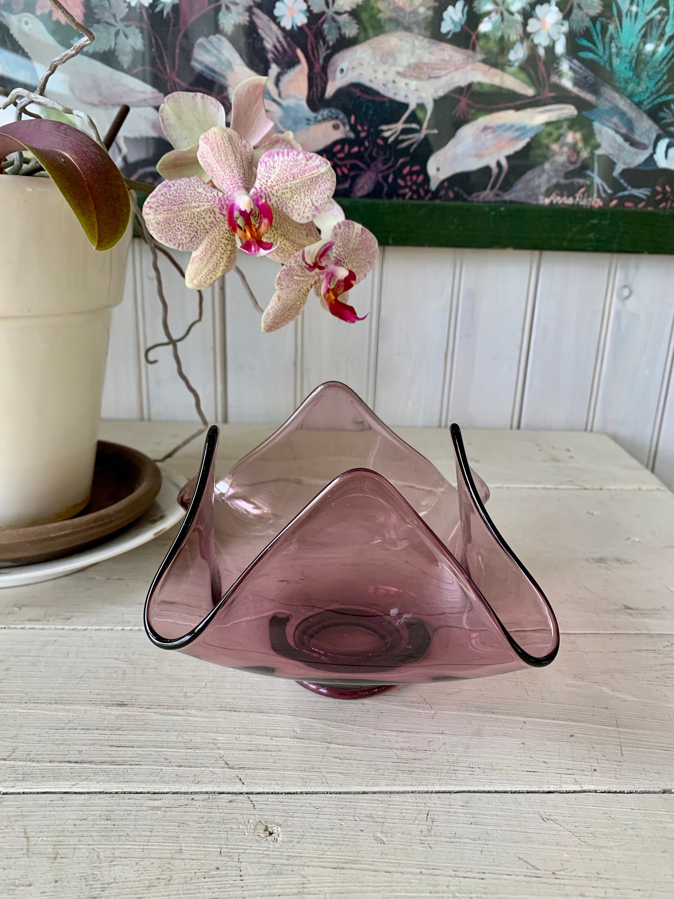 Vintage Viking Glass Amethyst Handkerchief Bowl - Etsy