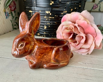 1 Vintage NILOAK Pottery Reddish Brown Rabbit Planter