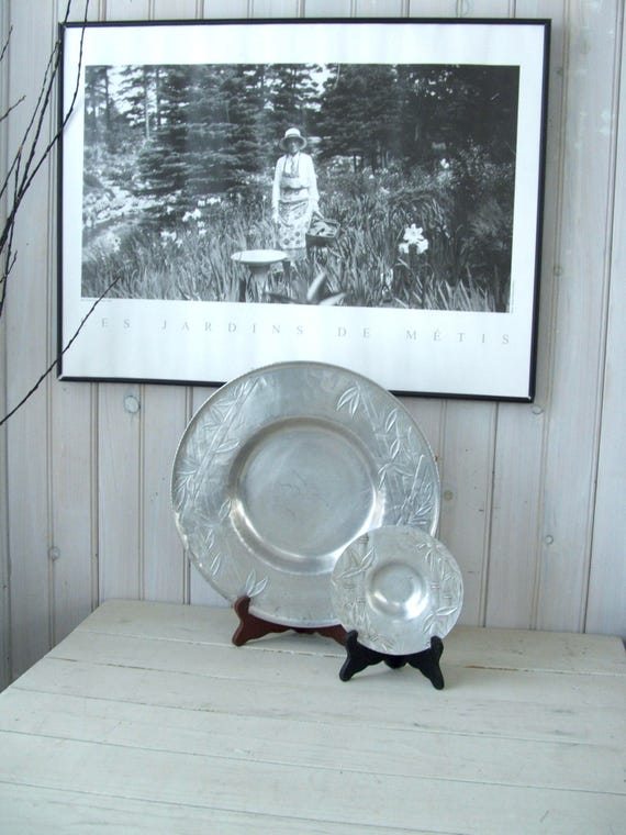Everlast Metal Hand Forged Aluminum Serving Trays Bamboo Pattern