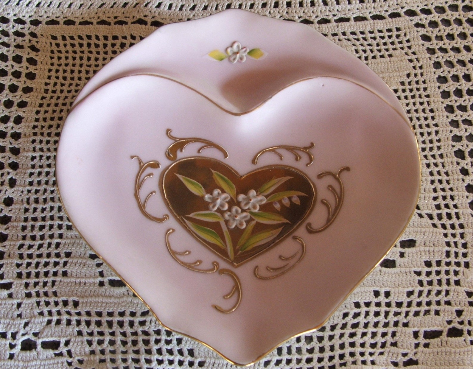 Vintage Antique Porcelain Pink Heart Dish With Me Nots Etsy