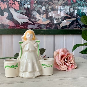 Shabby Dutch Girl Figural Planter Mid Century Ceramics