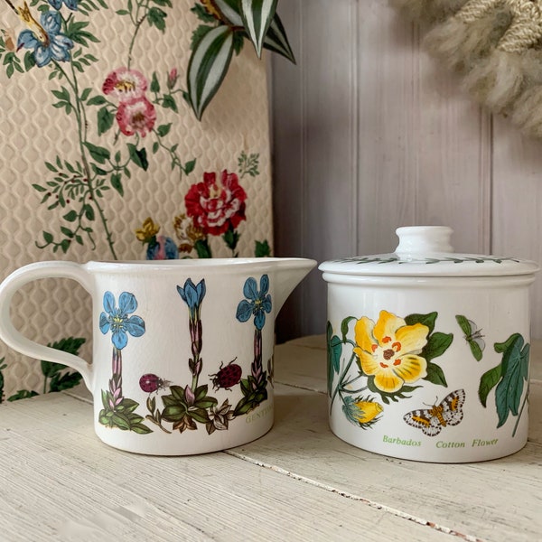 Portmeirion Botanic Garden Cream Pitcher and Sugar Bowl with lid Made in England