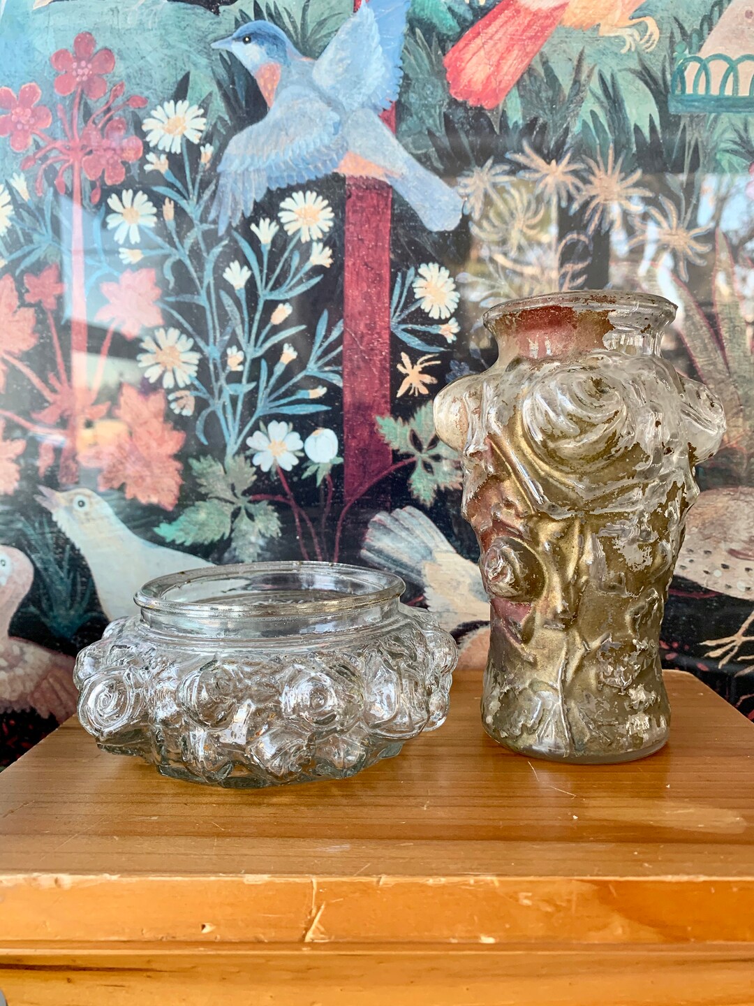 Goofus Glass Cabbage Rose Cosmetic Jars Vases - Etsy