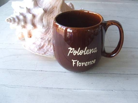 KavaCraft Hawaiian Handmade Vintage Ceramic Mug Personalized "Pololena" "Florence"