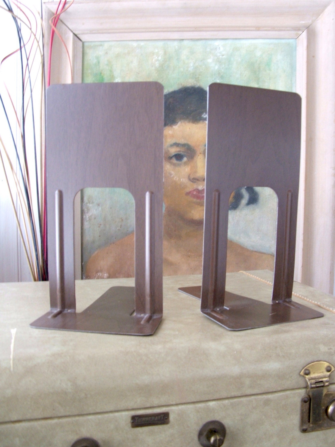 Pair of Tall Faux Bois Metal Bookends Etsy
