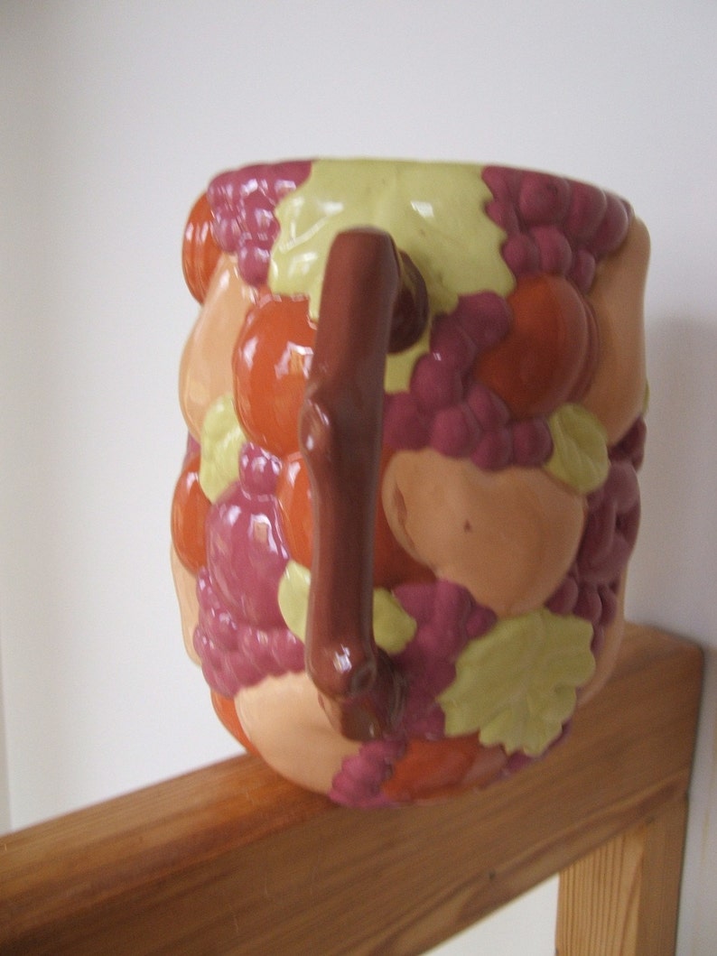 Vintage Handmade Ceramic Pitcher With Majolica Fruit Motif Etsy