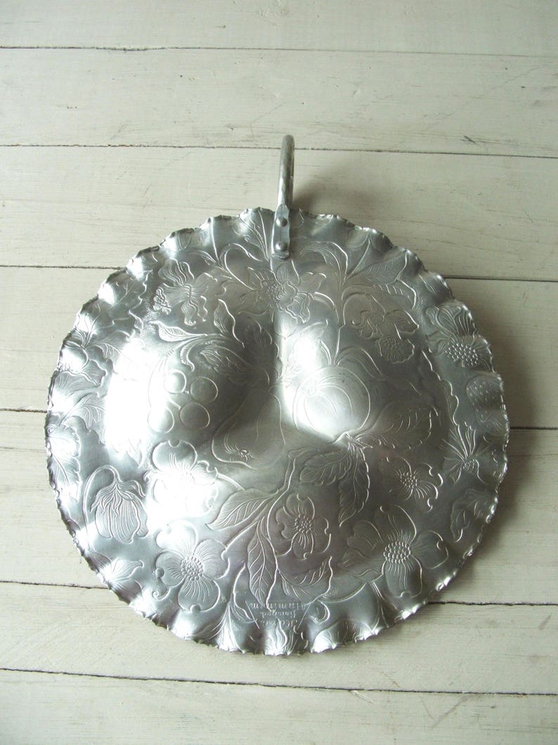 Vintage Hand Finished Aluminum Serving Tray Flowers Leaves Etsy