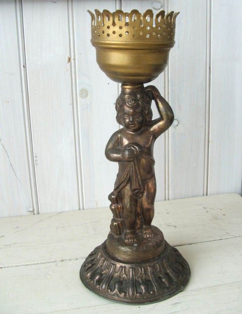 Vintage Brass Cherub Lamp Base Candleholder Image 0