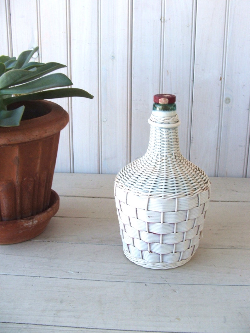 Vintage Wicker Carboy Glass Jug Wicker Wrapped Bottle The Etsy
