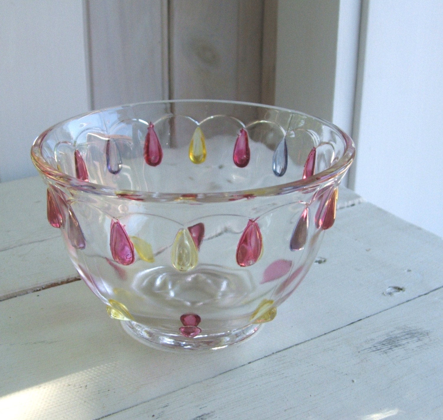 Download Vintage Pressed Glass Bowl Rainbow Color Teardrop | Etsy