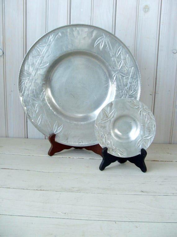 Everlast Metal Hand Forged Aluminum Serving Trays Bamboo Pattern