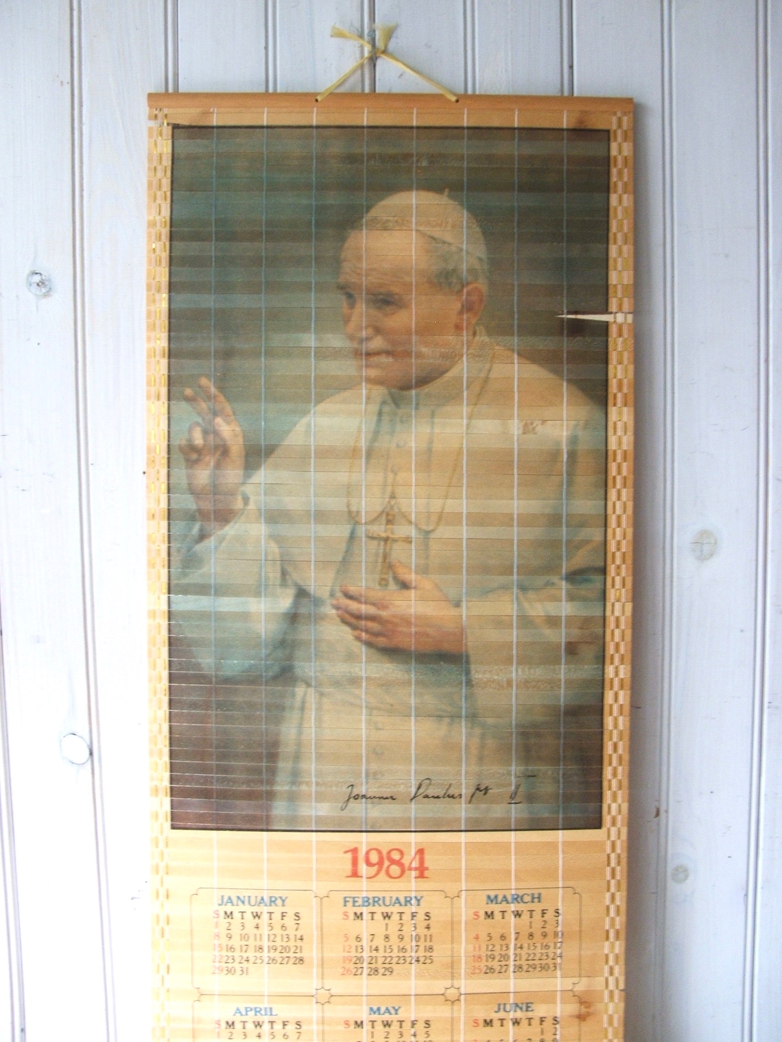 1984 Pope John Paul II Calendar Bamboo Scroll Wall Hanging Etsy