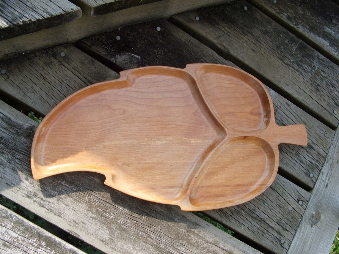 Vintage Large Tropical Wood Leaf Serving Tray Etsy
