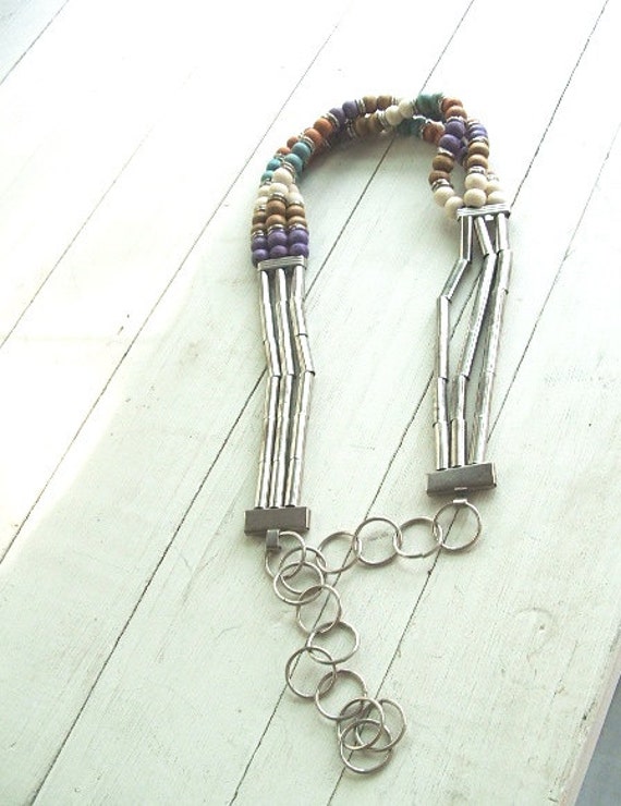 Vintage Metal Chain and Colored Wood Beads Belt Boho Hippie  display picture 2