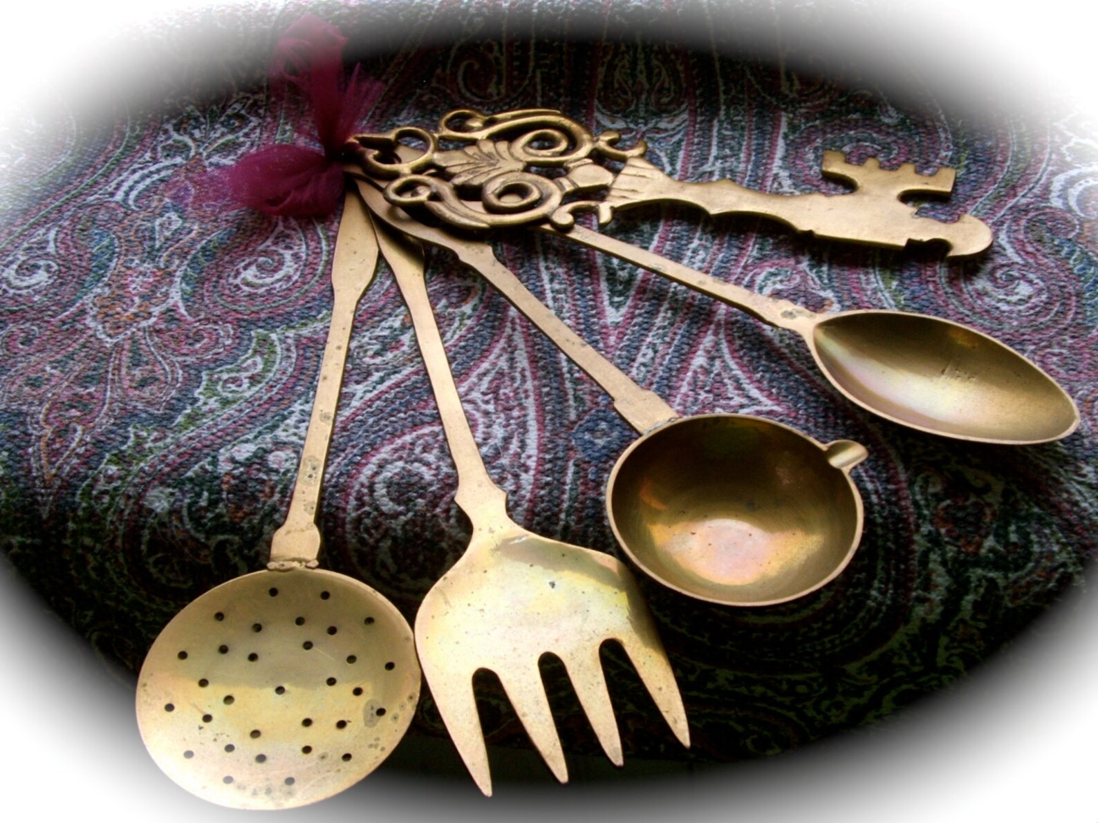 5 Piece Ornamental Vintage Brass Utensil Set Spatula Etsy