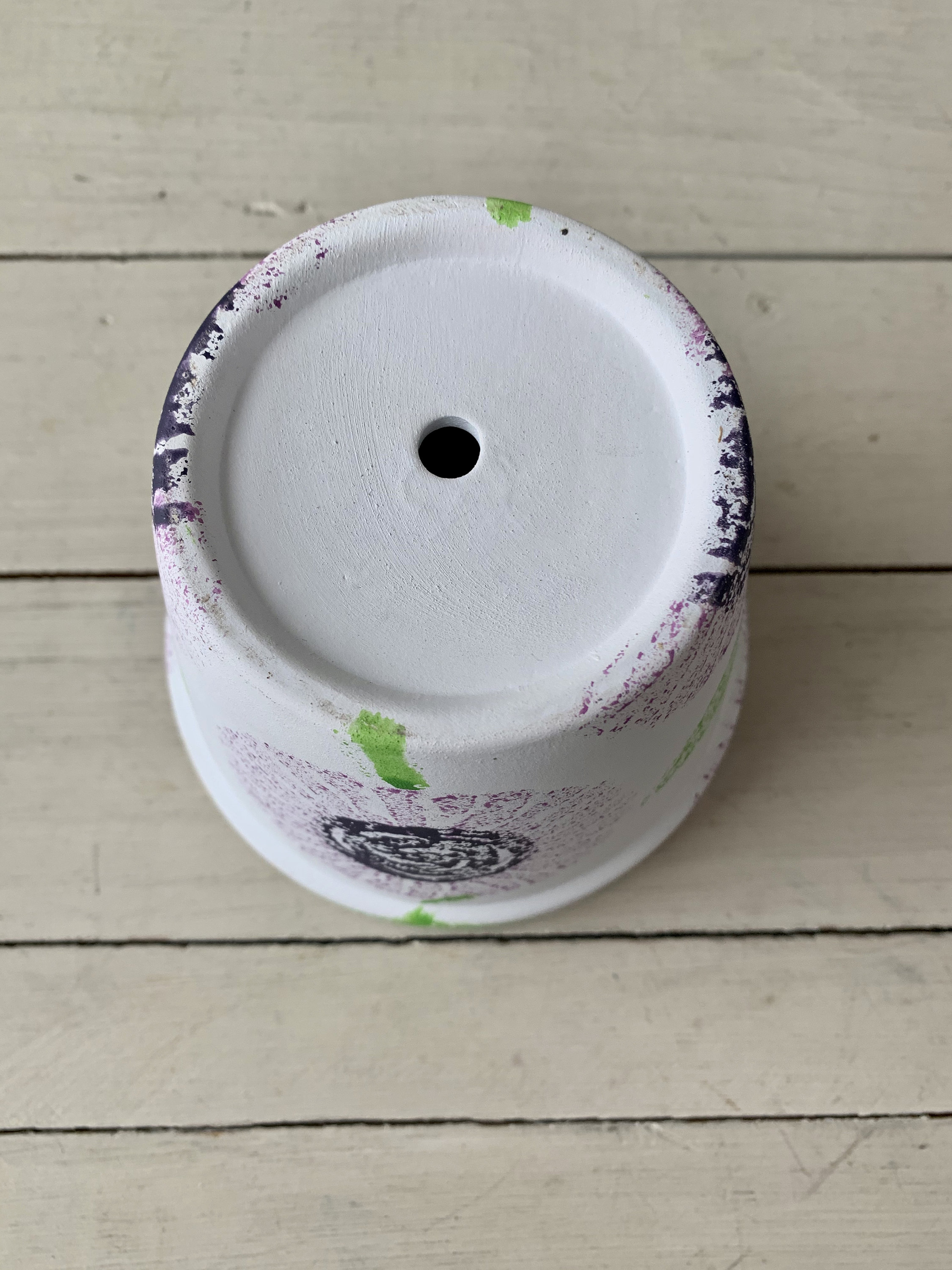 Sponge Painted Flowers Clay Flower Pot Purple Green White Etsy