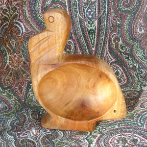 Mid Century Carved Wooden Turkey Bird Nut Bowl image 4