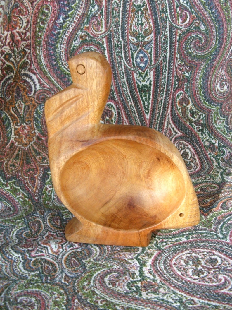 Mid Century Carved Wooden Turkey Bird Nut Bowl image 4