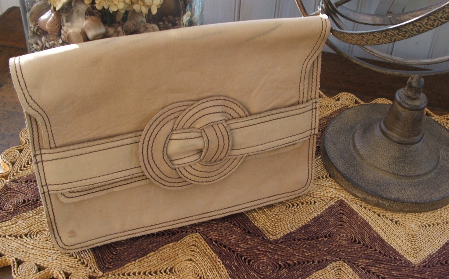Vintage Camel Tan Leather Clutch Purse Good Goods Made in Etsy
