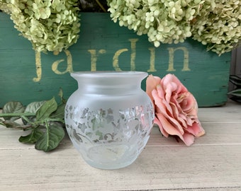 Vintage Frosted Glass Vase Ivy Leaf Pattern