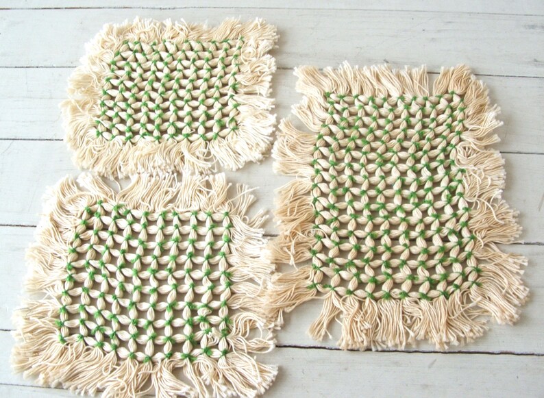 Vintage Macrame Doilies Table Matts String Craft Dresser Set Etsy