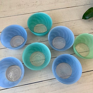 7 Frosted Glass Dessert Bowls Blue and Green image 4