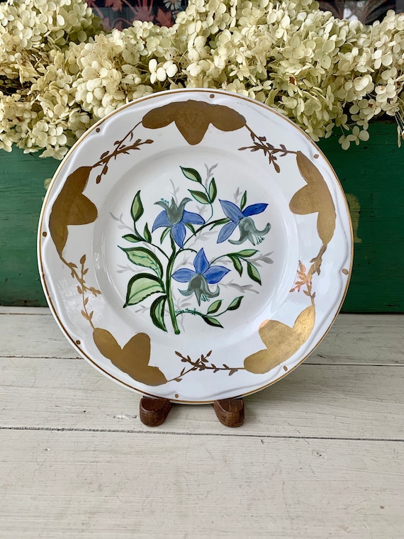 Decorato a Mano 1976 Blue Fuchsia Handpainted Plate Rina Menghini